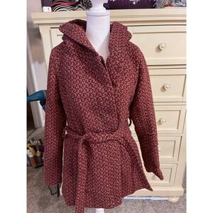Mossimo Supply Co Womens Red Tweed Wrap Coat Jacket Belted Hooded S